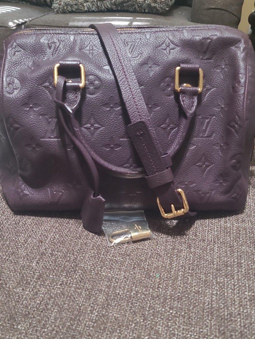 Louis Vuitton Purple Empreinte Leather Speedy Bandoulière 25